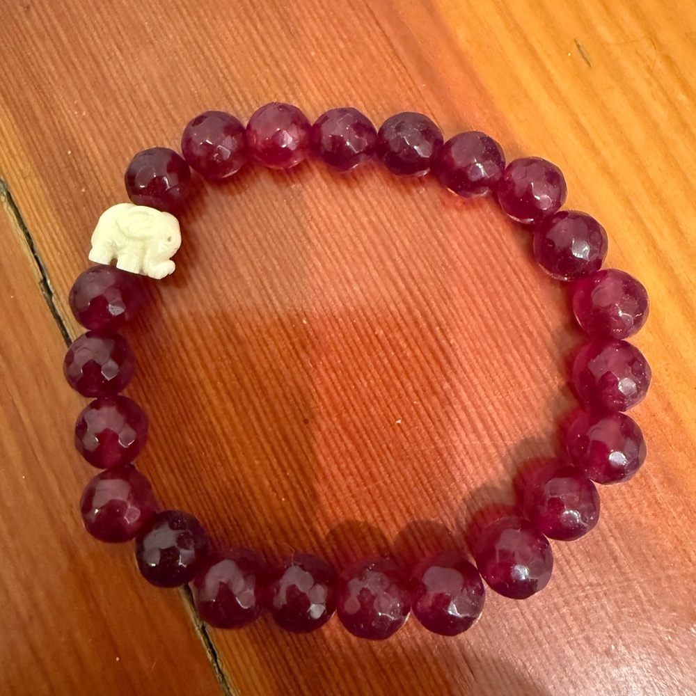 Elegant Purple Beaded Bracelet with Elephant Charm